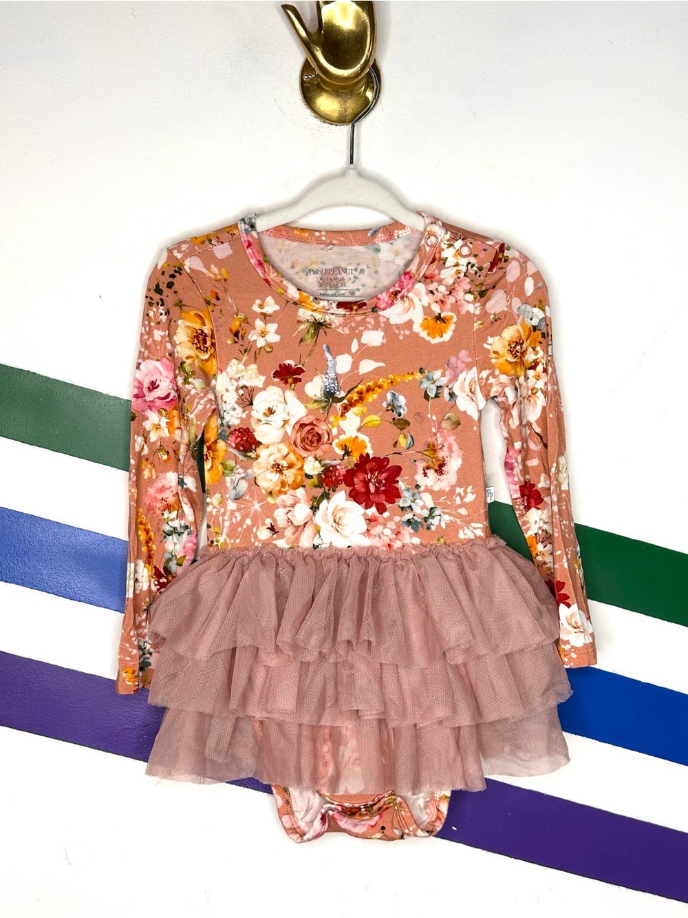 Posh Peanut floral long sleeve tutu onesie size 18-24 months